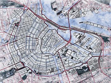 Kaart van Amsterdam centrum in de stijl 'White Winter' van Maporia