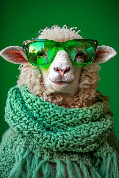Stylish sheep with green glasses by Poster Art Shop