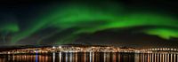 Panorama von Tromsø in Norwegen mit den Nordlichtern von Leon Brouwer Miniaturansicht