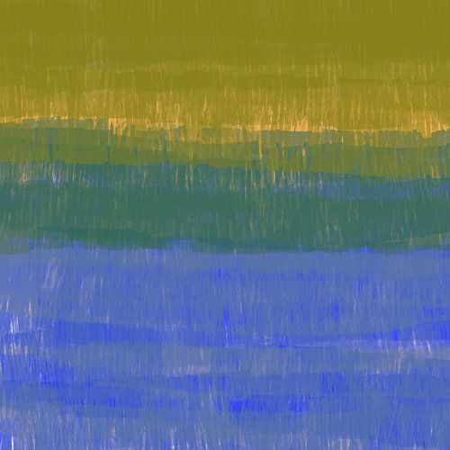 Kleurrijke huiscollectie. Abstract landschap in blauw en warm groen.