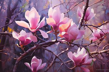 Magnolia | Verborgen bloemenpracht | Magnolia Acryl Schilderij van Studio Blikvangers