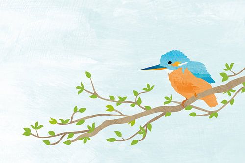 Kingfisher bird on tree branch by Karin van der Vegt