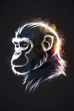 Illustration de singe abstrait à l'éclat cosmique sur De Muurdecoratie