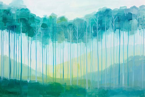 Surrealistisch schilderij van een boslandschap