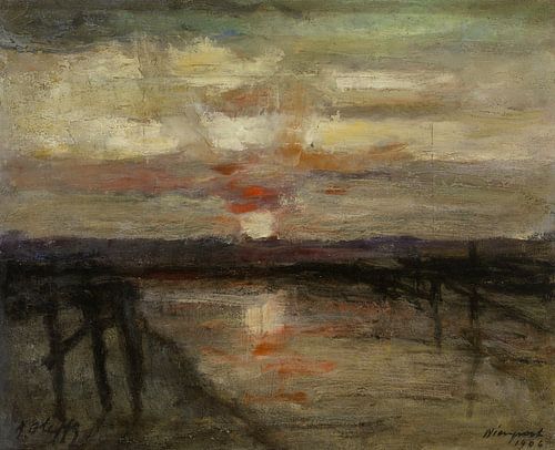 Zonsondergang in Nieuwpoort, Auguste Oleffe, 1906