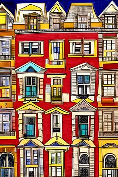Häuser Skizze in rot von Lily van Riemsdijk - Art Prints with Color