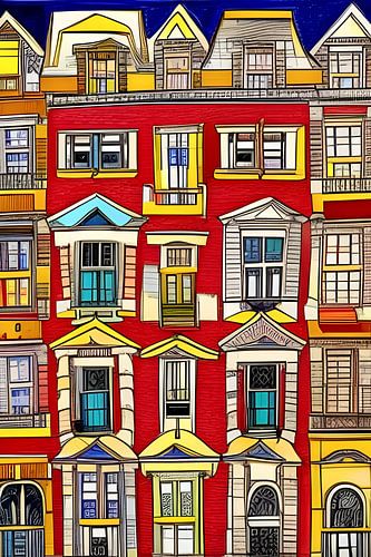 Houses sketch in red