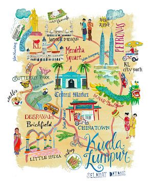 Illustratieve stadskaart Kuala Lumpur van Caroline Bonne Müller
