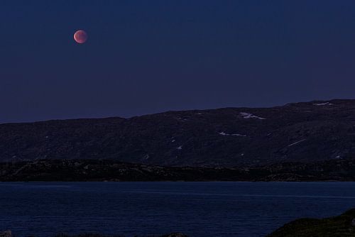 Blood moon above the mountains of Telemark and Hordaland in Norway
