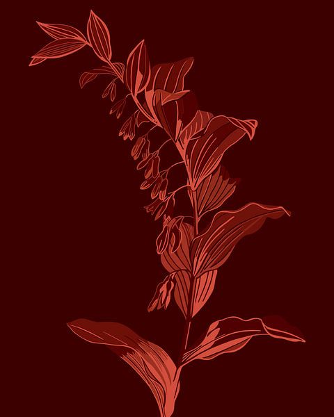 Branch with blossom | Pink Red | Illustration by Jansje Kamphuis