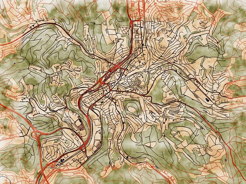 Map of Siegen with the style 'Serene Summer' by Maporia