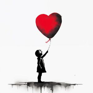 Mädchen mit Luftballon (Herz) künstlerisch