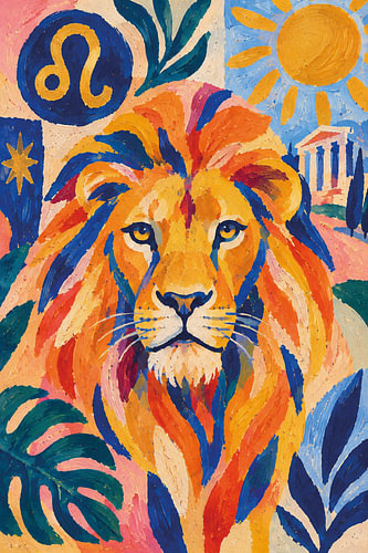 Leo Zodiac Lion Painting – Celestial Gold Astrology Art