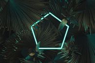 Fünfeck Frame im Neon Licht umgeben von tropischen Pflanzen von Besa Art Miniaturansicht