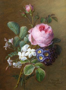 Bouquet de roses anciennes, jasmin et fleurs clés, Cornelis van Spaendonck