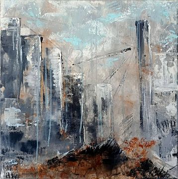 Skyline Mist Abstract Acryl Industriestad van Carina