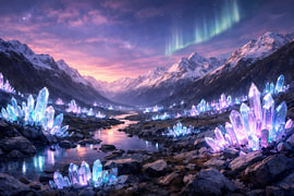Magical Crystal Valley by night – a mystical mountain landscape with the Northern Lights by ButterflyPix