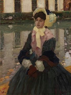 Leo Putz - Portret van Veronika Kirmaier in de tuin van Schleissheim (1903) van Peter Balan