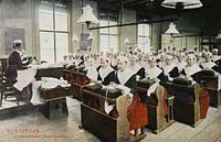 The linen sewing room at the civic orphanage in Rotterdam in 1909rils at work