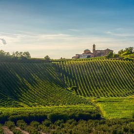 Hilltop Village of Montegrosso d'Asti over Vineyard Landscape by Stefano Orazzini
