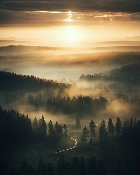 Zonsopgang in het bos van fernlichtsicht