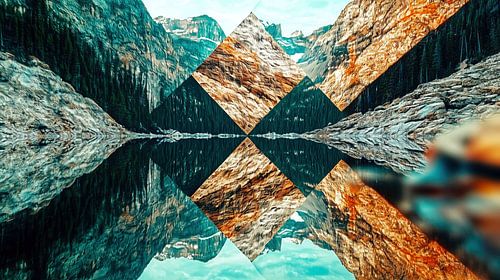 Geometrisch landschap met bergmeer