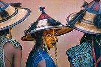 Sahara desert. Men of Wodaabe tribe made up for Geerewol Festival.