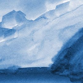 Moderne abstrakte Aquarelllandschaft in kobaltblau Nr. 3 von Dina Dankers