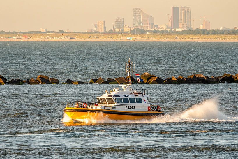 Pilot Boat with skyline The Hague by Arthur Bruinen