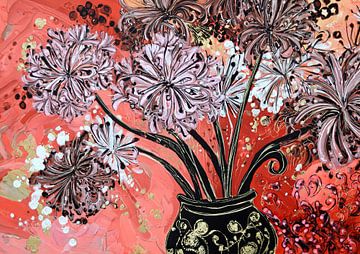 Rosa Blumen | Lebendige Blütenblätter in schwarzer Vase