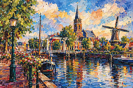 Painting of Meppel, Drenthe – An atmospheric townscape in the Netherlands by Johannes