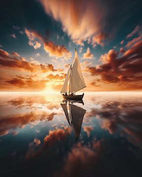 Zeilboot in de zonsondergang van fernlichtsicht