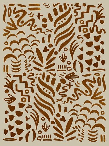 Lignes folles, art abstrait du gribouillage, beige avec brun