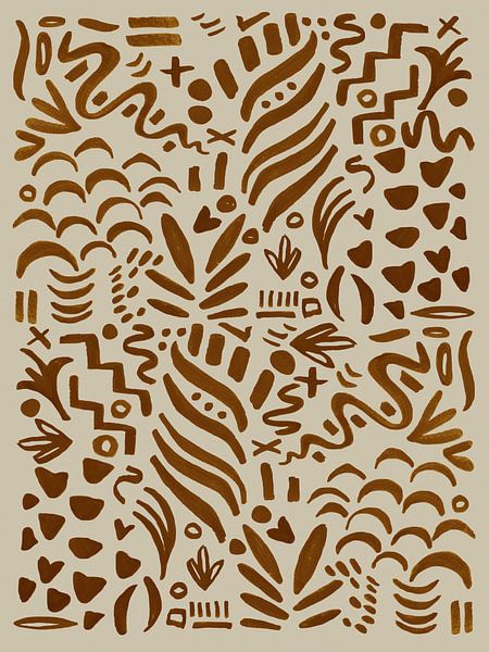 Verrückte Linien, abstrakte Kritzelei, beige mit braun von Mijke Konijn