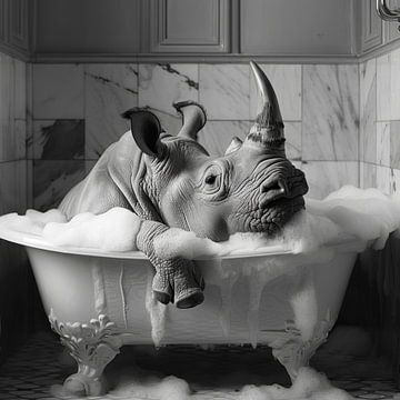 Rhinocéros dans la baignoire - un tableau de salle de bains unique pour vos toilettes sur Felix Brönnimann