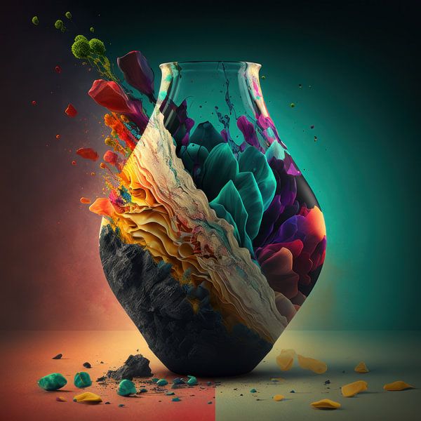 Abstrakte Vase mit Farbexplosion von Natasja Haandrikman
