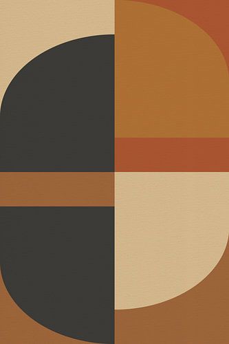 Geometrische retro kunst. Abstracte vormen in terracotta, zwart, bruin