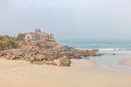 Old customs house on the beach in the fog near the village of Kerfissien, Brittany by Christian Müringer