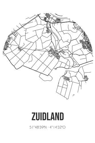Zuidland (South Holland) | Carte | Noir et Blanc