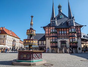 Rathaus mit Brunnen in Wernigerode im Harz