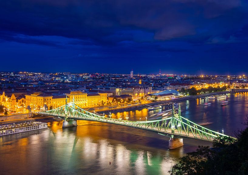 Evening panorama of Budapest with the Danube and the Liberty Bridge in the foreground by Udo Herrmann