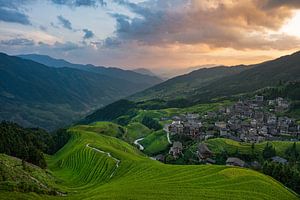 Blick über Reisterrassen in China (Provinz Guangxi)