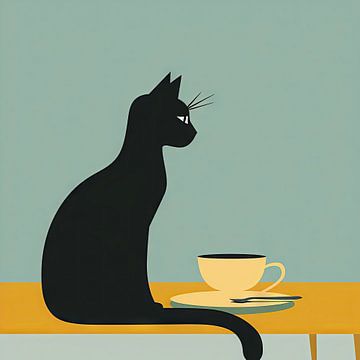 Koffiepauze met een kat van Poster Art Shop