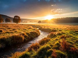 Lever de soleil sur les prairies , Zonsopgang boven de weiden sur Christina Bauer Photos