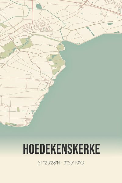 Vintage map of Hoedekenskerke (Zeeland) by Prints of Place