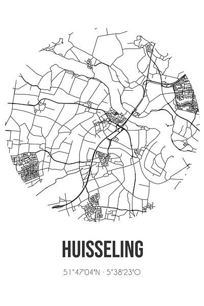 Huisseling (North Brabant) | Map | Black and White by Prints of Place