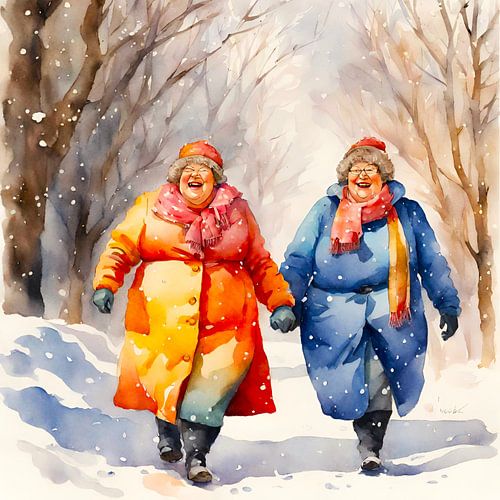2 dames maken een winter wandeling