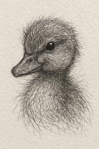 Wire portrait young duck (nursery Boho realistic drawing small sweet cute baby animal )
