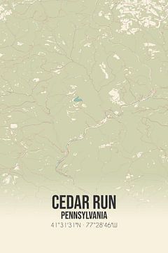 Carte ancienne de Cedar Run (Pennsylvanie), USA. sur Rezona