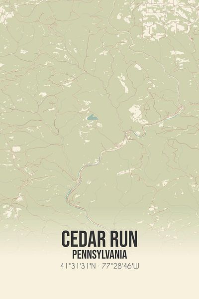 Vintage map of Cedar Run (Pennsylvania), USA. by Prints of Place